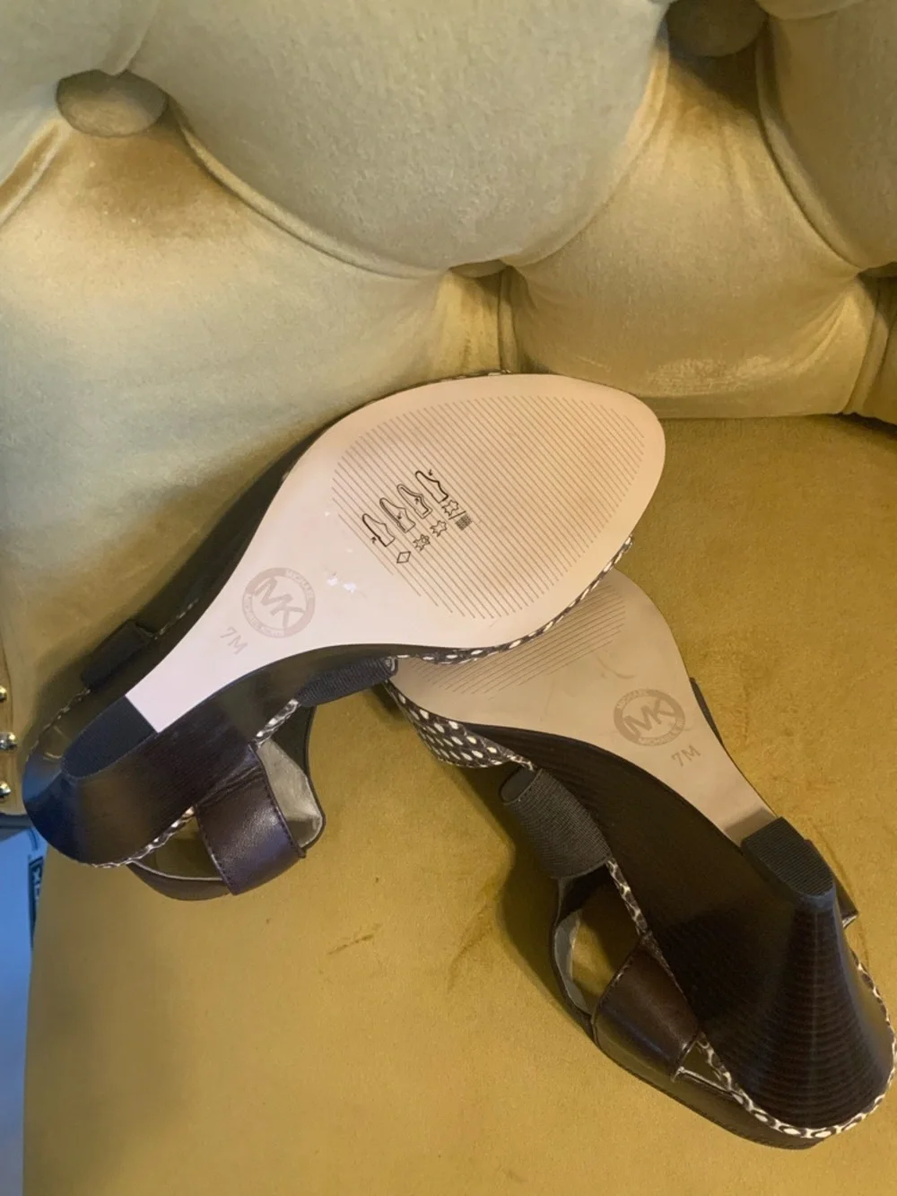 Michael Kors Navy and White Patterned Wedge Sandals NEW bought at Saks 5th Ave